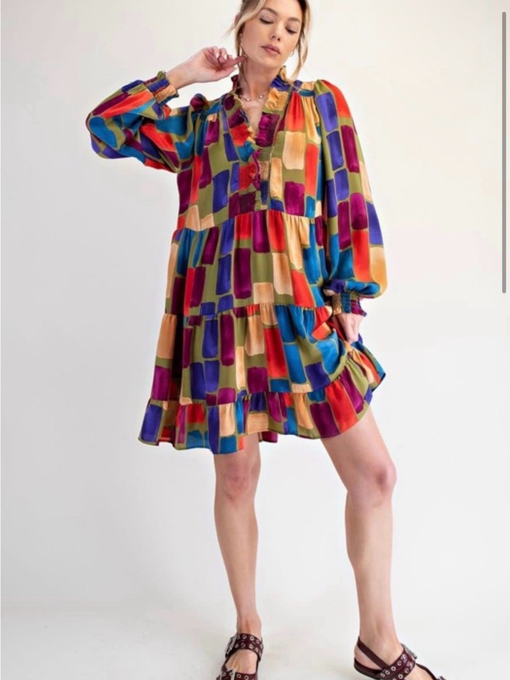 NWT! Easel Multicolor Striped Ruffle Dress Size Small